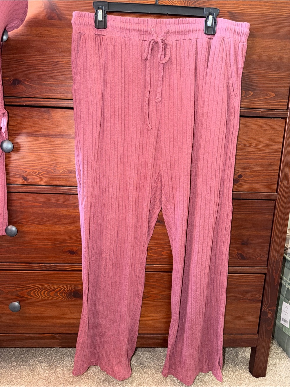 Serra Ribbed Two-Piece Cozy Ribbed Lounge Set - Berry - Size L - Picture 3 of 7